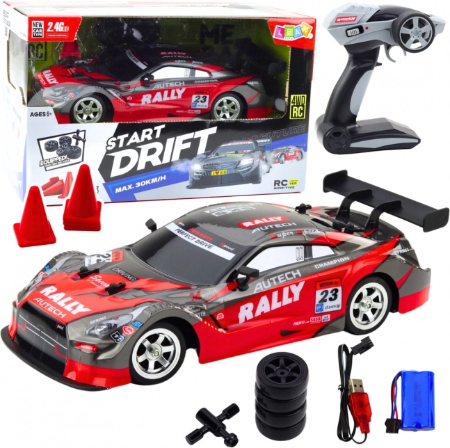 Závodné RC auto pre drift, červeno-čierne, 30 km/h, 1:16
