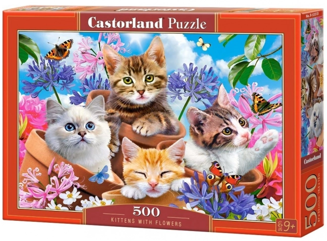 Puzzle Koťátka S Kvetmi