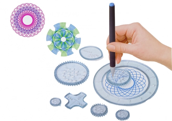 Geometrická zostava Spirograf s perami a modelínou