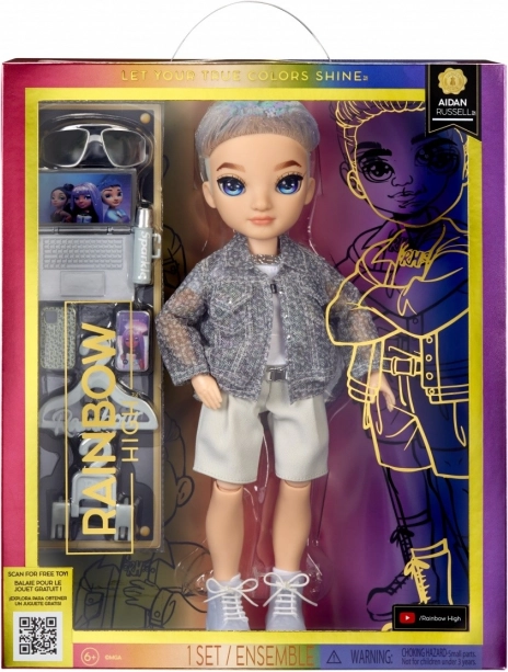 Rainbow High módna bábika Aiden Russell fialová s doplnkami