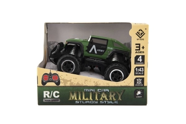 Auto RC mini vojenské SUV plastové 14 cm 27 MHz auto na diaľkové ovládanie na batérie. 2 farby v krabici 16x12x10