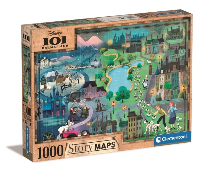 Puzzle Príbehová mapa: 101 Dalmatíncov 1000 dielikov