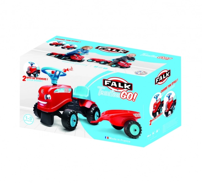 Odstrkovadlo - traktor Go Farm červené s volantom a vlečkou
