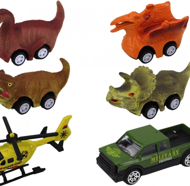 6-dielny set vozidiel vrátane dinosauřích autíčok