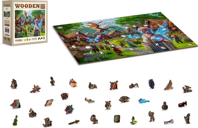 Drevené puzzle Fantasy dedinka