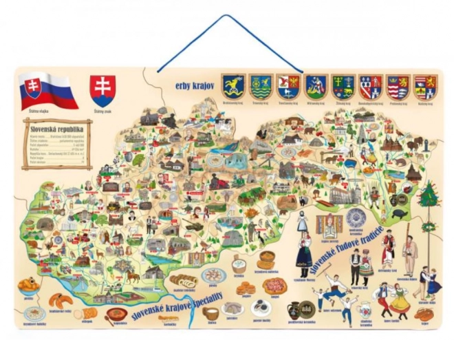 Drevená magnetická mapa Slovenska s obrázkami a spoločenská hra