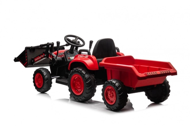 Detský červený traktor s nabíjacou batériou a lyžicou