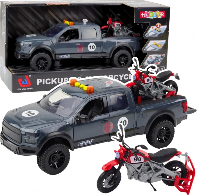 Pickup a motorka so svetlami a zvukmi šedá 1:12 hračka
