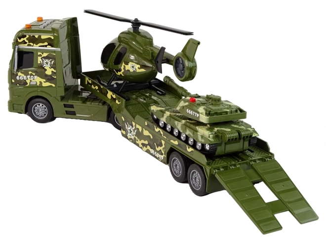 Súprava vojenských vozidiel – tank, helikoptéra a nákladné auto