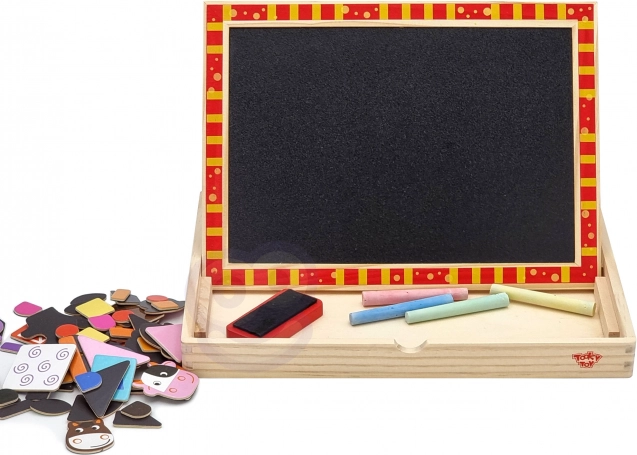 Drevená obojstranná tabuľa Tooky Toy Farma s magnetickými puzzlami