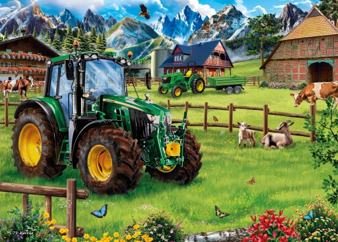 Puzzle Alpská pastvina s traktorem: John Deere 6120M