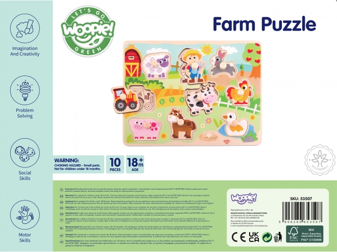 Drevené puzzle Farma Montessori s kolíkmi od Woopie Green