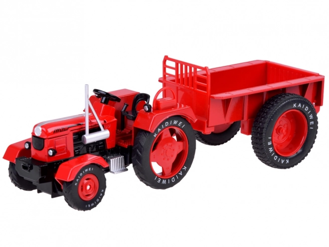 Červený kovový traktor s prívesom 1:18