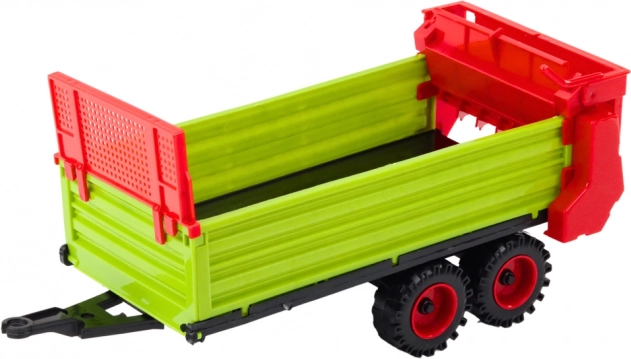Traktor s prívesom na zotrvačník, otváracia kapota a dvere, zelený