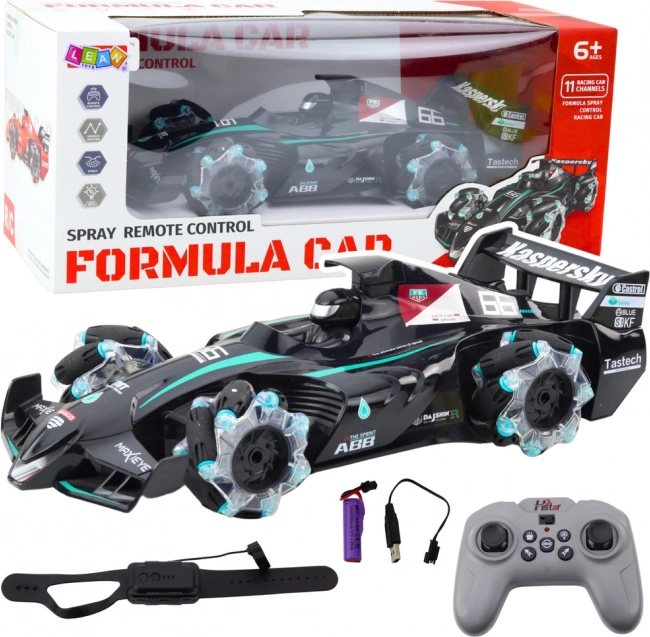 Závodné auto RC s efektom dymu a LED osvetlením čierne