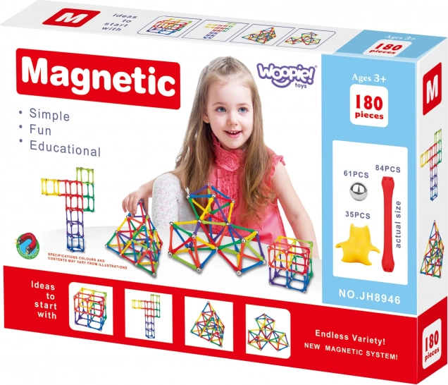 Magnetické stavebné bloky Woopie Kreatívne puzzle 180 ks