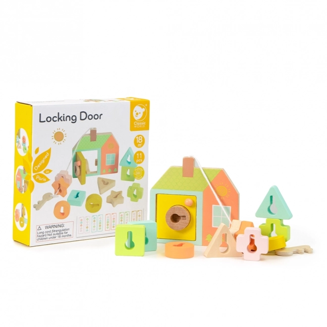 Classic World Montessori drevené navliekanie kľúče a dvere 11 ks