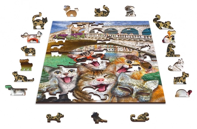 Drevené puzzle mačiatka v Benátkach 2v1