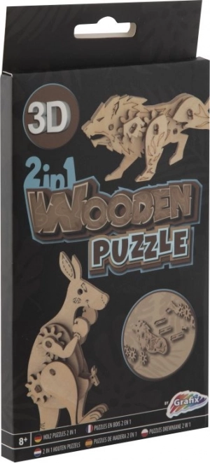 Drevené 3D puzzle Klokan a Lev