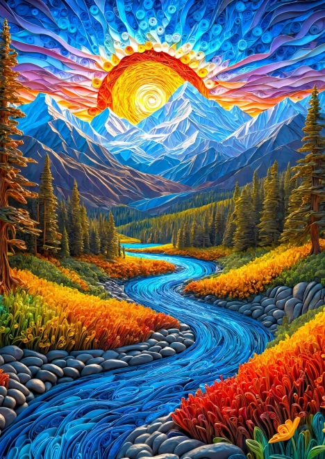Puzzle Východ slnka nad krajinou 1000 dielikov
