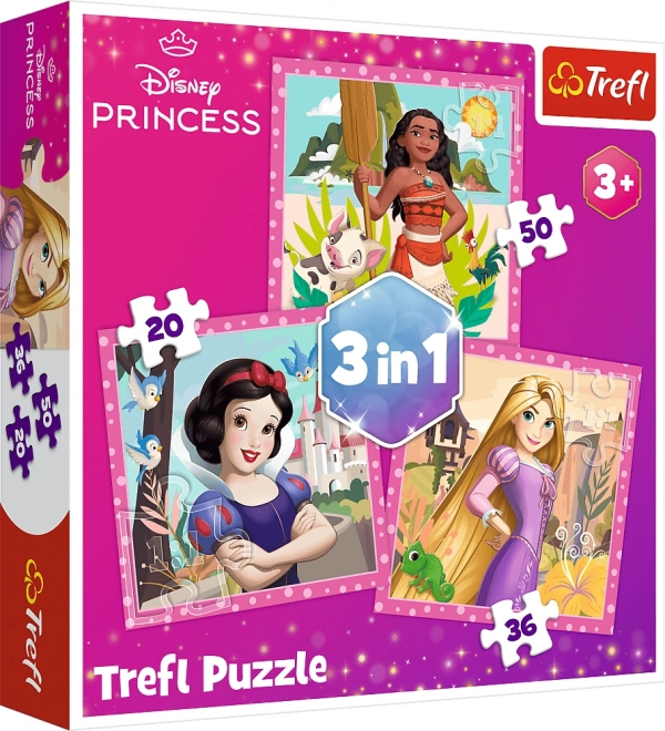 Puzzle 3v1 Disney princezné Krásne kvety