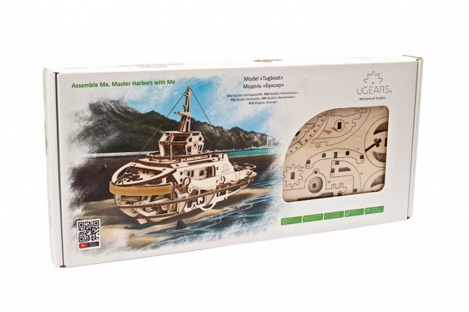 Drevené mechanické puzzle remorkér Ugears