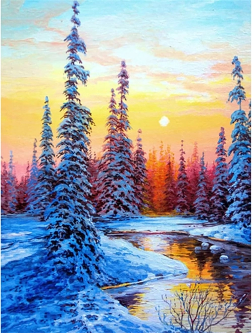 Diamantové maľovanie - Rieka v zime 30x40 cm