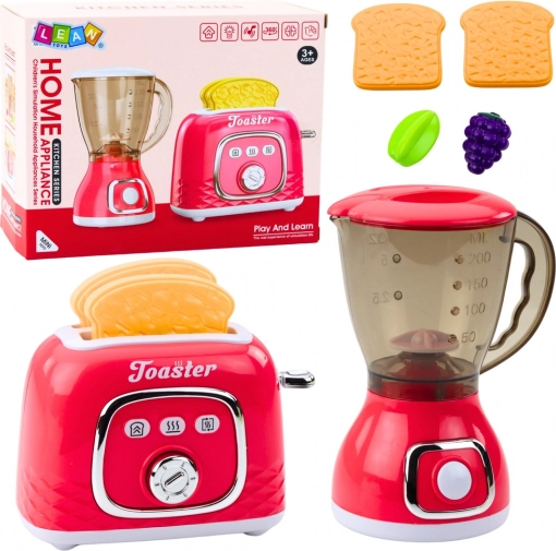 Kuchynský hrací set: Toastovač a mixér s efektmi, ružový
