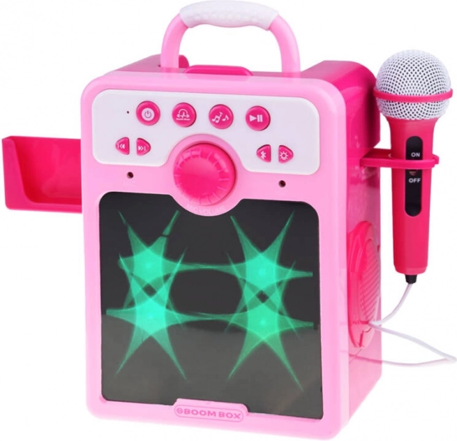 Ružový detský boombox s mikrofónom