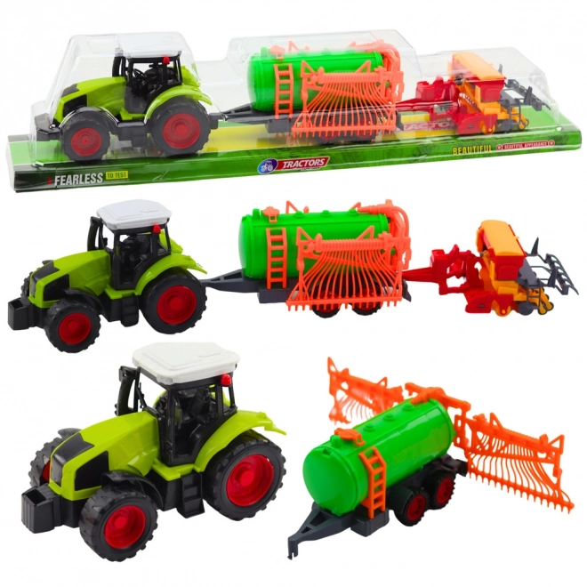 Detský traktor s cisternou a hrabľami