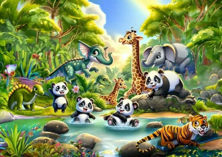 Puzzle Pandie kúpanie 50 dielikov