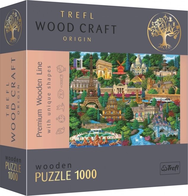 Drevené obojstranné puzzle Slávne miesta Francúzska 1000 dielikov