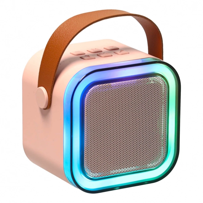 Karaoke sada s mikrofónom a prenosným bluetooth reproduktorom s USB a LED - ružová