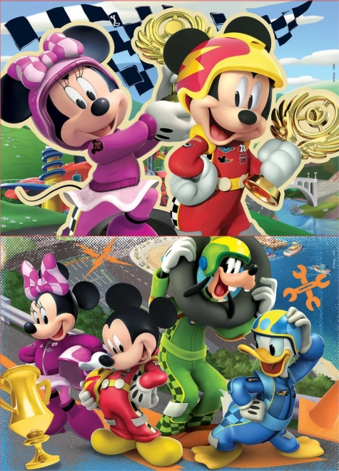 Drevené puzzle Mickey, Minnie a závodníci