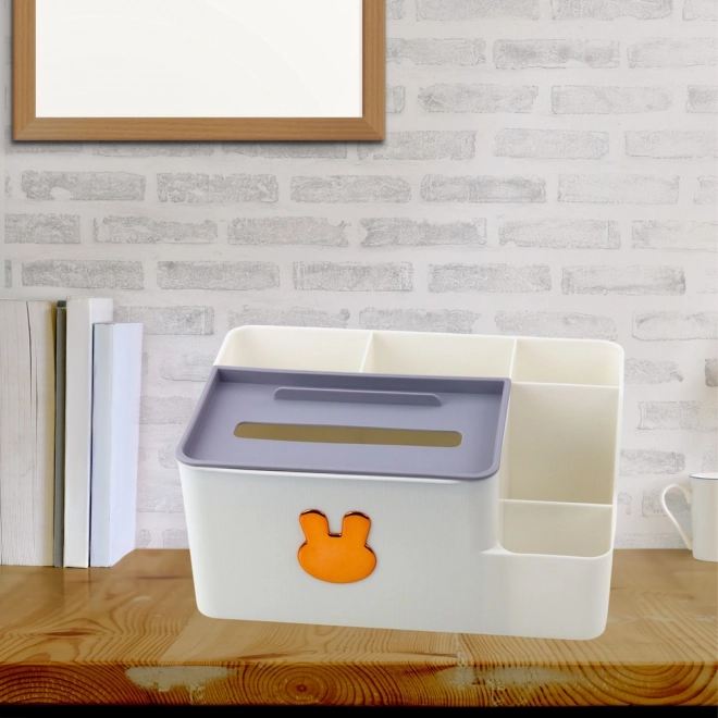Organizér na stôl so zlatým králičkom a boxom na vreckovky
