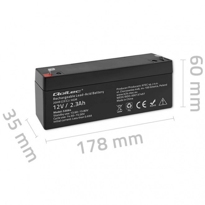 AGM akumulátor 12V 2.3Ah max. 34,5A