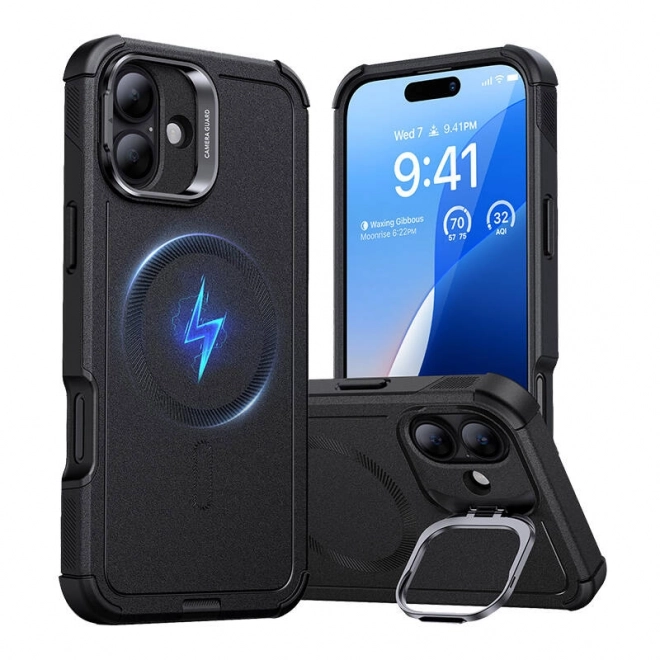 Puzdro Cyber Tough s HaloLock technológiou a stojanom pre iPhone 16 čierne