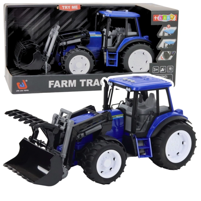 Detský traktor s pohyblivou lyžicou modrý