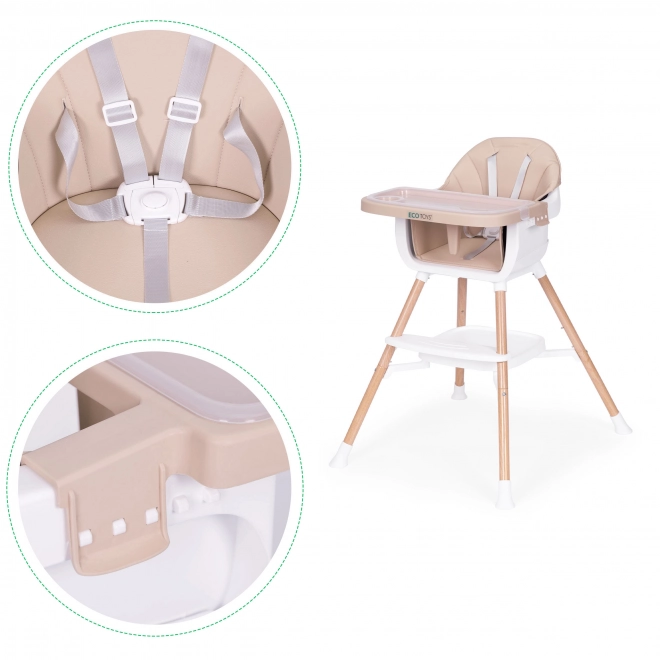 Detská jedálenská stolička 2-v-1, béžová, ECOTOYS