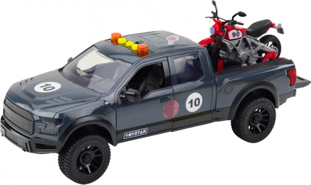 Pickup a motorka so svetlami a zvukmi šedá 1:12 hračka