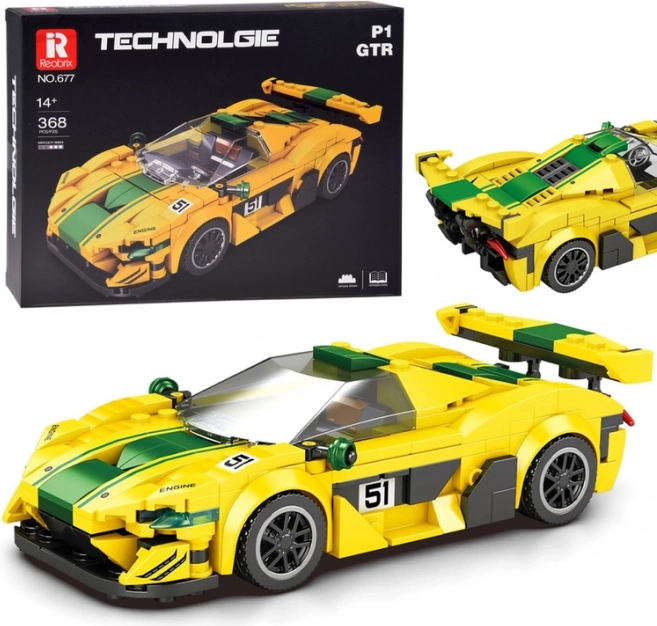 Technická stavebnica športové auto žlto‑zelené 368 dielikov