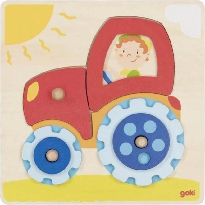 Goki Drevené puzzle traktor