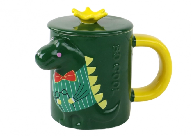 Zelený hrnček s dinosaurami s vrchnákom 400 ml