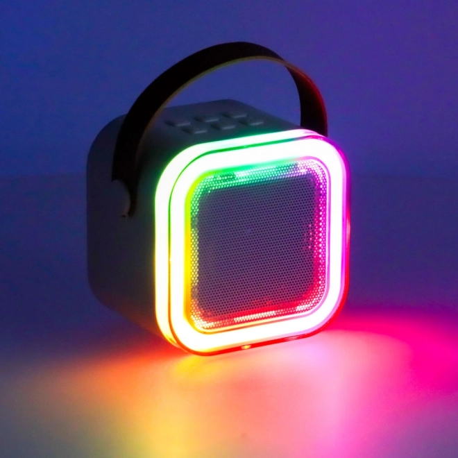 Karaoke sada s mikrofónom a prenosným bluetooth reproduktorom s USB a LED - ružová