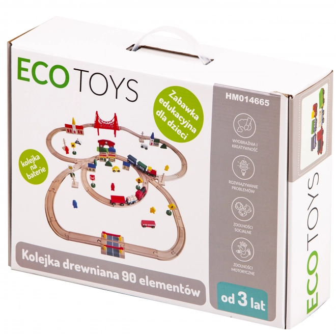 Drevená železnica na batérie 90 prvkov ECOTOYS