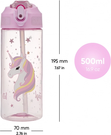 Tritanová fľaša na pitie so slamkou Rainbow Unicorn 500 ml