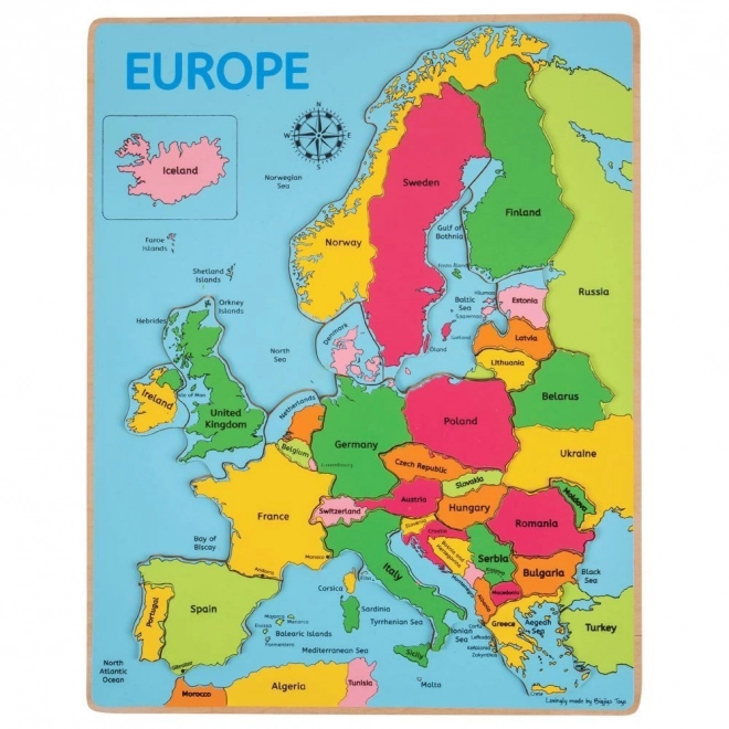 Bigjigs Toys Drevené puzzle Mapa Európy 25 dielikov