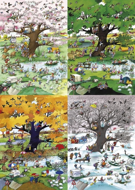 Ilustrácia Rogera Blachona – štyri ročné obdobia v jednom obraze