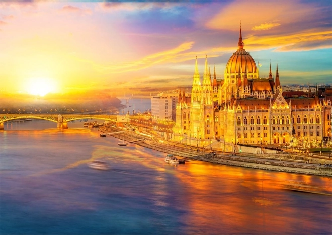 Puzzle Maďarský parlament pri západe slnka, Budapešť 1000 dielikov