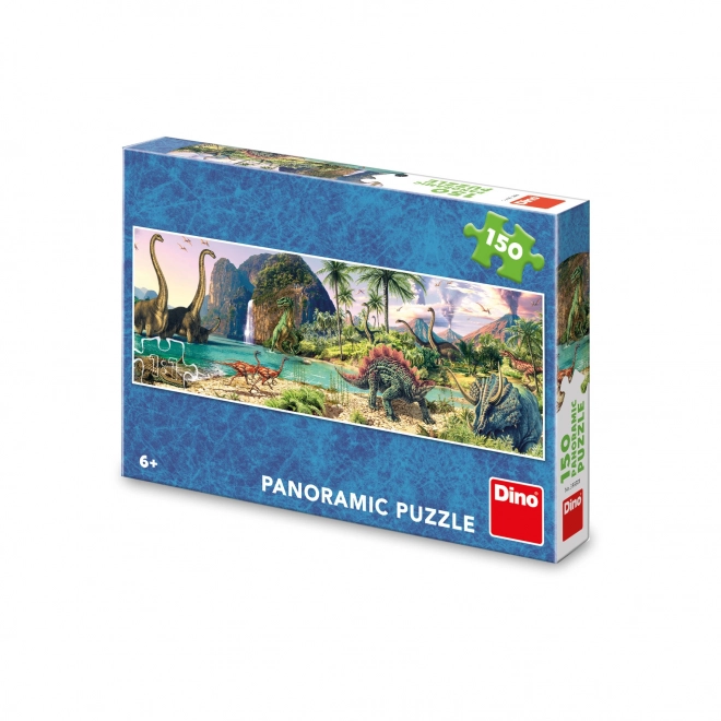 Panoramatické puzzle Dinosaury pri jazere